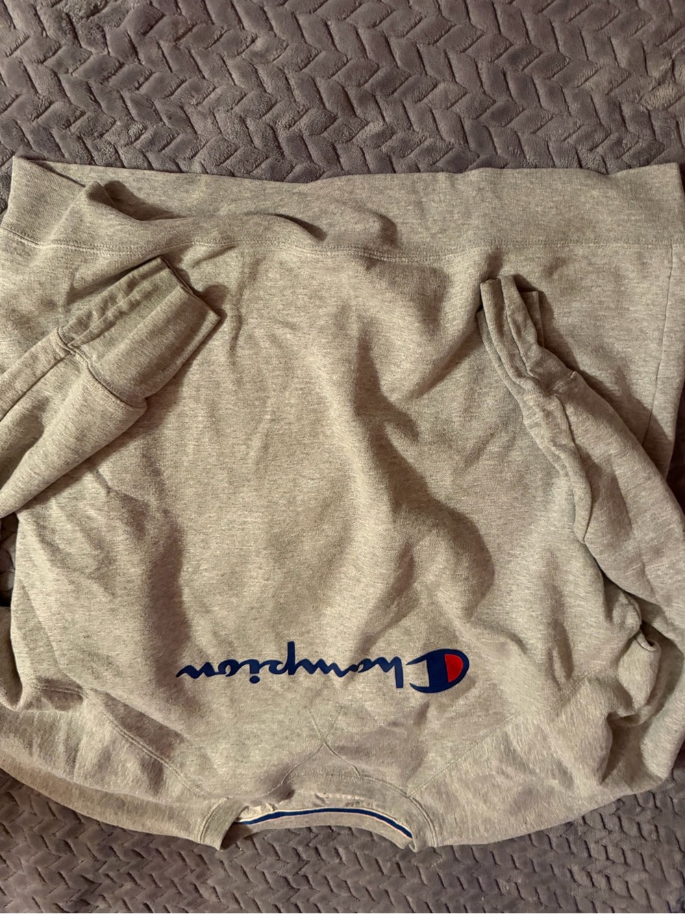 Champion Heather Gray Sweatshirt with Blue and Red Trim